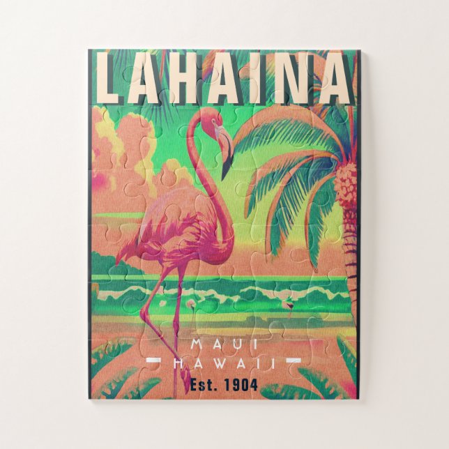 Lahaina Maui Hawaii Retro Flamingo Souvenir 1950s Jigsaw Puzzle (Vertical)