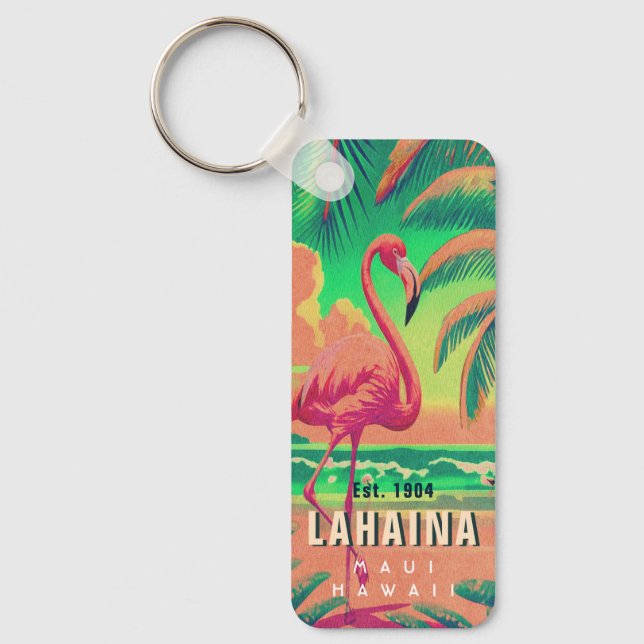 Lahaina Maui Hawaii Retro Flamingo Souvenir 1950s Key Ring (Front)