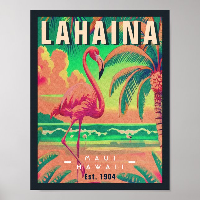 Lahaina Maui Hawaii Retro Flamingo Souvenir 1950s Poster (Front)