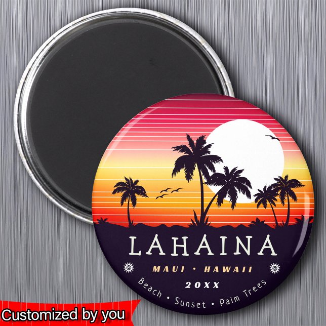 Lahaina Maui Hawaii Retro Sunset Palm Trees 60s Magnet (Creator Uploaded)
