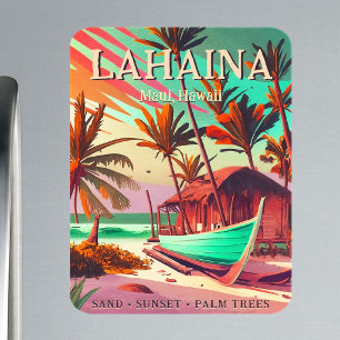 Lahaina Maui Hawaii tropical sunset palm tree 60s Magnet
