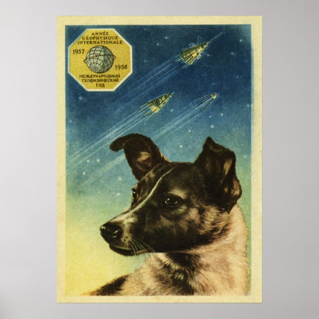 Laika — Soviet vintage space poster (Front)