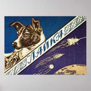Laika — Soviet vintage space poster