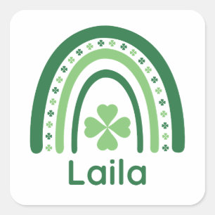 Laila Name Clover Boho Rainbow Square Sticker