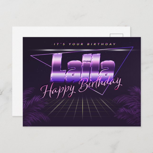 Laila Name Last name lil purple postcard birthday (Front/Back)