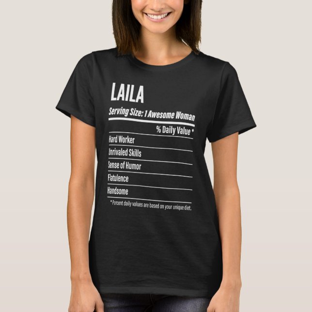 Laila  Nutritional Facts Serving Size Calories T-Shirt (Front)