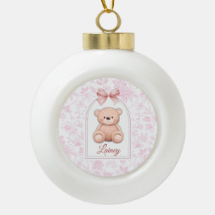 Lainey   Custom Pink Teddy Bear Nursery Design  Ceramic Ball Christmas Ornament