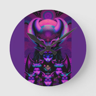 Lair of the New Bat Girls Goth Halloween Round Clock