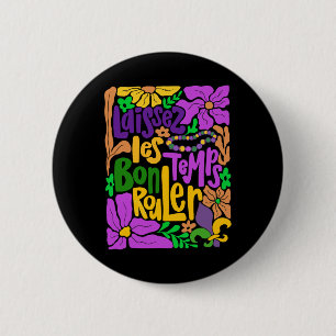 Laissez Les Bon Temps Rouler Mardi Gras Beads Boho 6 Cm Round Badge