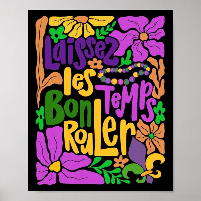 Laissez Les Bon Temps Rouler Mardi Gras Beads Boho Poster (Front)