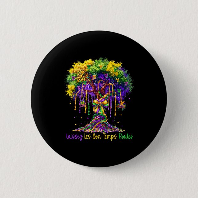 Laissez Les Bon Temps Rouler Mardi Gras Tree 2026  6 Cm Round Badge (Front)
