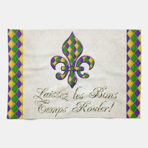 Laissez les Bons Temps Rouler Mardi Gras Fleur d1 Tea Towel