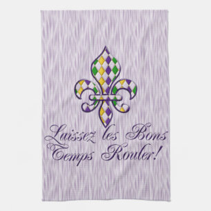 Laissez les Bons Temps Rouler Mardi Gras Fleur d2 Tea Towel