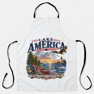 Lake America Sunset Patriotic Eagle Apron