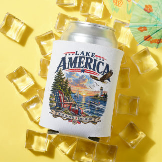Lake America Sunset Patriotic Eagle Can Cooler