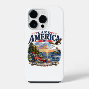 Lake America Sunset Patriotic Eagle iPhone 14 Pro Case