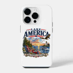 Lake America Sunset Patriotic Eagle iPhone 14 Pro Case