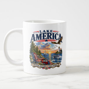 Lake America Sunset Patriotic Eagle Large Coffee Mug