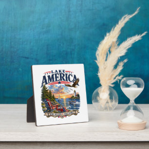 Lake America Sunset Patriotic Eagle Plaque