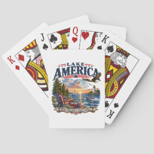 Lake America Sunset Patriotic Eagle Playing Cards