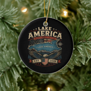 Lake America USA Previously Funny Patriotic Ceramic Ornament