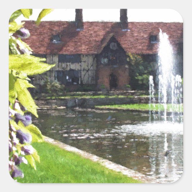 Lake and Fountain at RHS Wisley Square Sticker (Front)