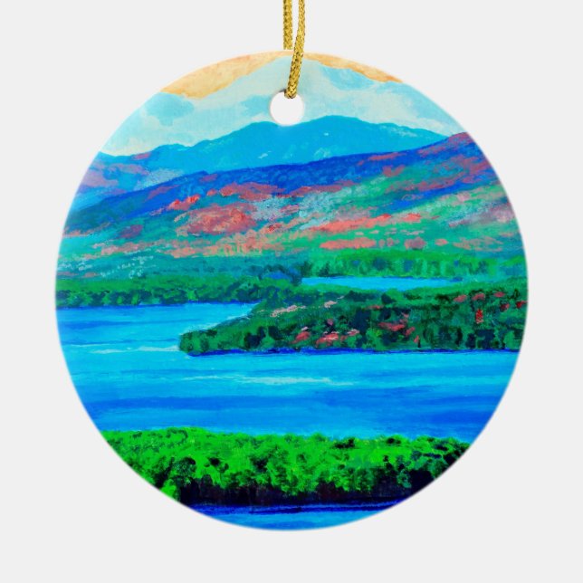 Lake and Mountains ceramic ornament, art, painting Ceramic Ornament (Front)