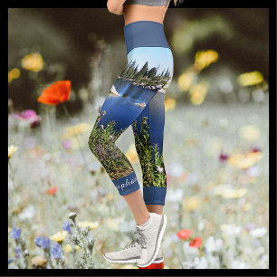Lake and Wildflowers Personalized Name Capri Leggings
