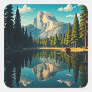 Lake at Yosemite National Park Half Dome Square Sticker