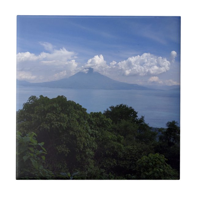 Lake Atitlan Volcanoes Ceramic Tile (Front)