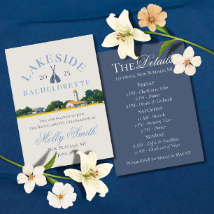 Lake Bachelorette Weekend Blue Nautical Itinerary  Invitation