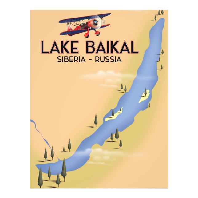 Lake Baikal Siberia Russian travel poster Map (Front)