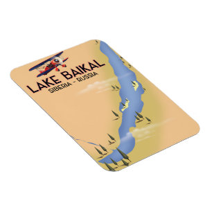 Lake Baikal Siberia Russian travel poster Map Magnet