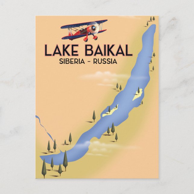 Lake Baikal Siberia Russian travel poster Map Postcard (Front)