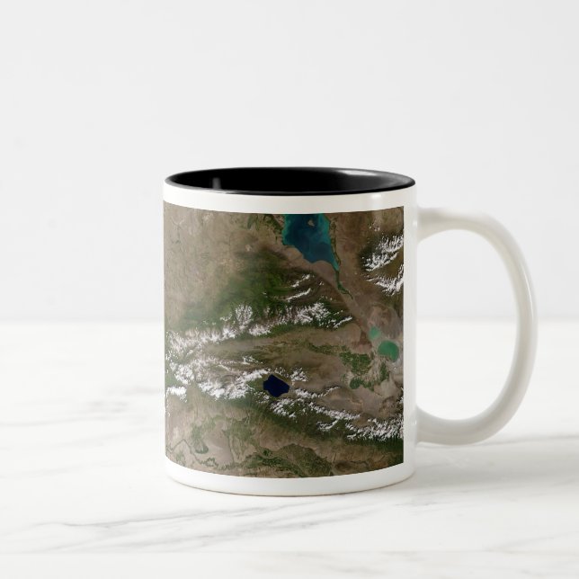 Lake Balkhash in eastern Kazakhstan Two-Tone Coffee Mug (Right)