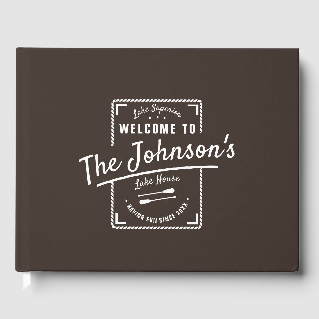 Lake Beach House Guest Book | Dark Brown (Front)