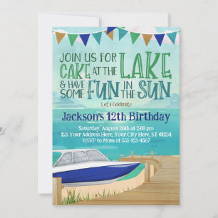 Lake Birthday Invitation Speed Boat Lake Fishing