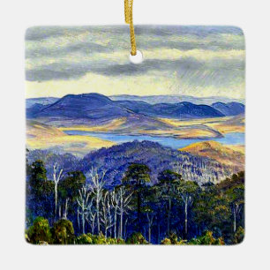 Lake Biwa, Japan, fine art painting, Ceramic Ornament