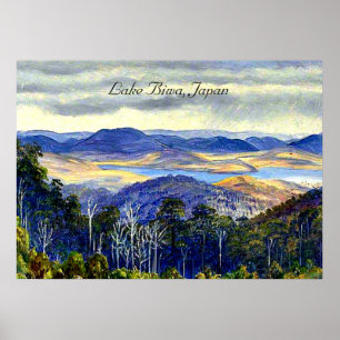 Lake Biwa, Japan, vintage landscape painting Poster