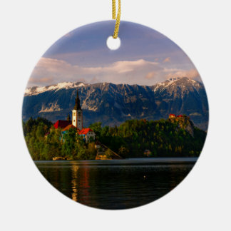 Lake Bled at sunset Ceramic Ornament