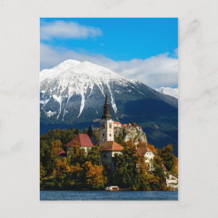 Lake Bled landscape in autumn Postcard