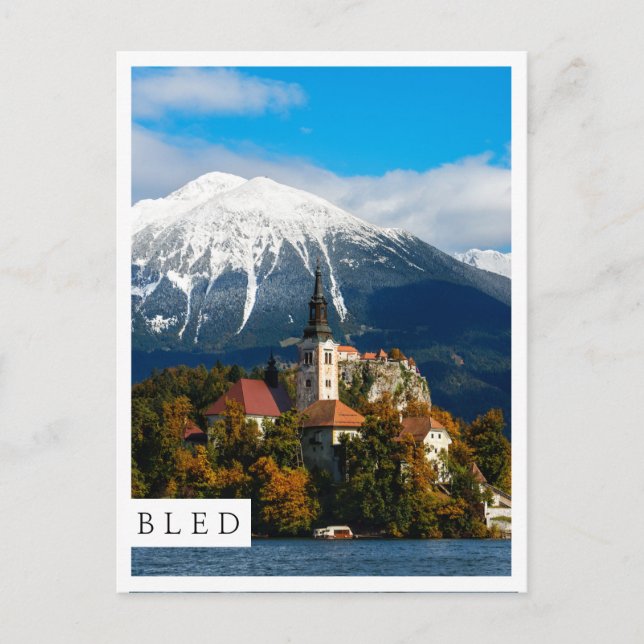 Lake Bled landscape in autumn Postcard (Front)