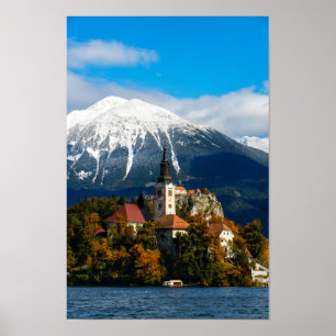 Lake Bled landscape in autumn Poster