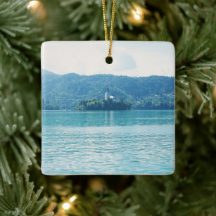 Lake Bled Slovenia Scenic Landscape Photography Ceramic Ornament
