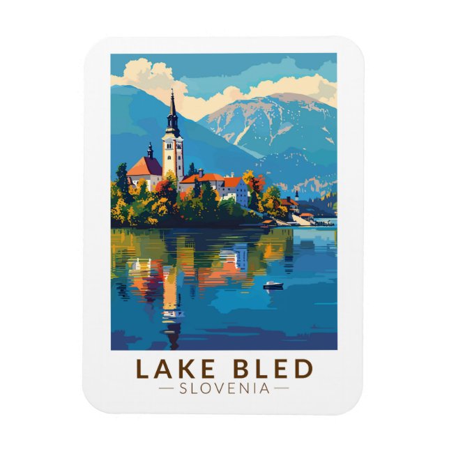 Lake Bled Slovenia Travel Art Vintage Magnet (Vertical)