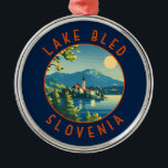 Lake Bled Slovenia Travel Art Vintage Metal Ornament<br><div class="desc">Lake Bled vector art design. Lake Bled is a lake in the Julian Alps of the Upper Carniolan region of northwestern Slovenia,  where it adjoins the town of Bled.</div>