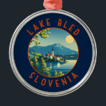 Lake Bled Slovenia Travel Art Vintage Metal Ornament<br><div class="desc">Lake Bled vector art design. Lake Bled is a lake in the Julian Alps of the Upper Carniolan region of northwestern Slovenia,  where it adjoins the town of Bled.</div>
