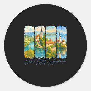 Lake Bled Slovenia Travel Trip Brushstroke Souveni Classic Round Sticker