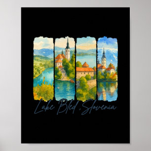 Lake Bled Slovenia Travel Trip Brushstroke Souveni Poster