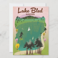 Lake Bled vintage style travel poster Slovenia